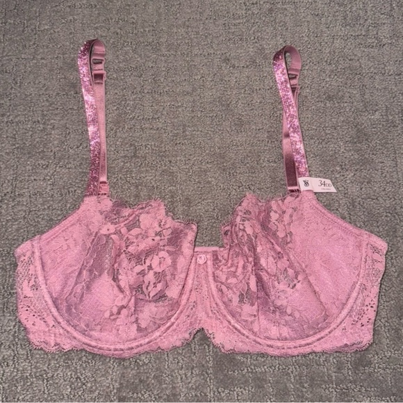 Victoria’s Secret Dusk Mauve Twinkle Strap Unlined Lace Balconette Bra - 34DD